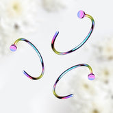 20G Implant Grade Titanium Rose Rainbow Flat Top Nose Hoop. Nose Piercing. Nose Jewelry.